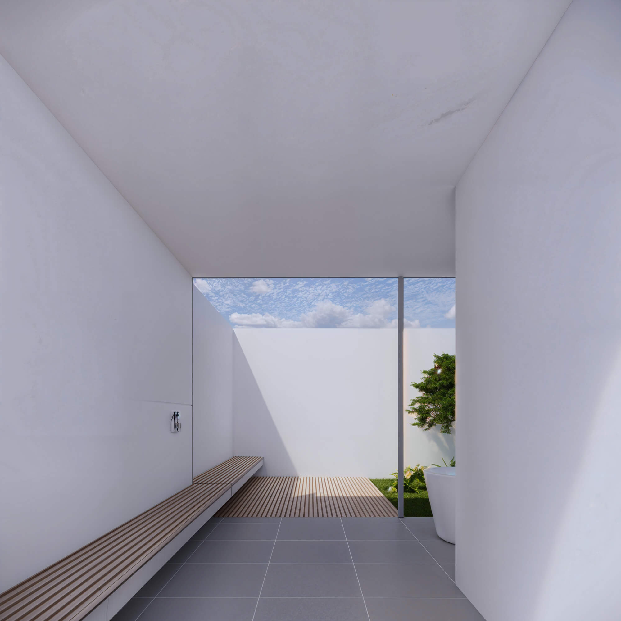 Simple outdoor shower space