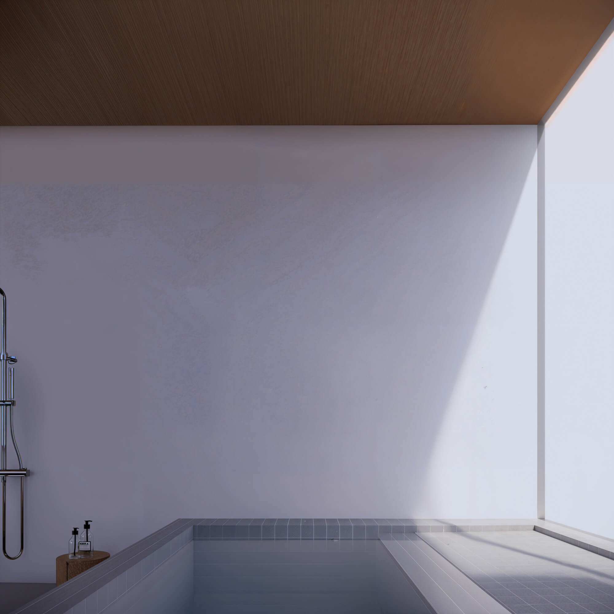 Indoor bath space filled with soft natural light