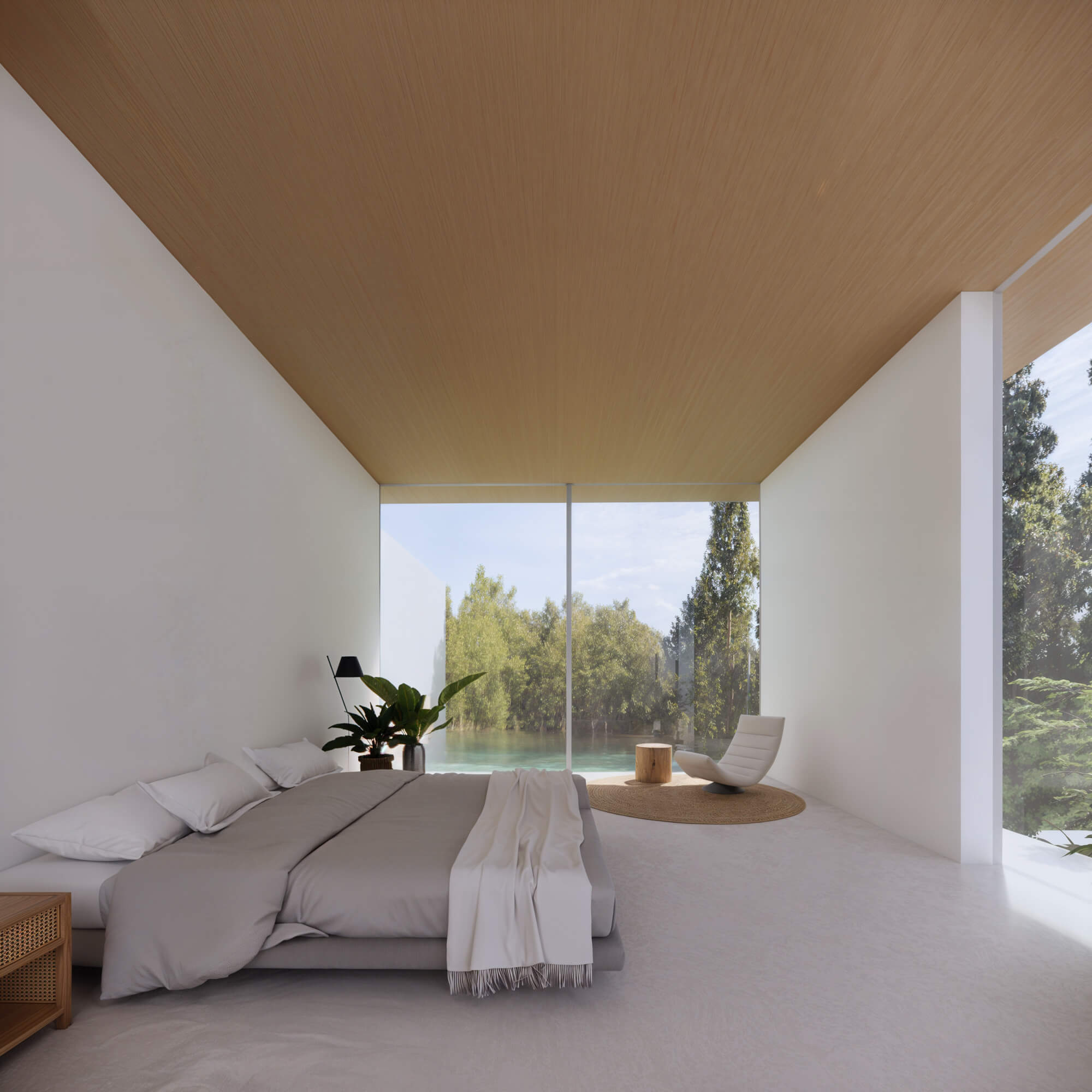 Quiet bed space with light streaming in from the window