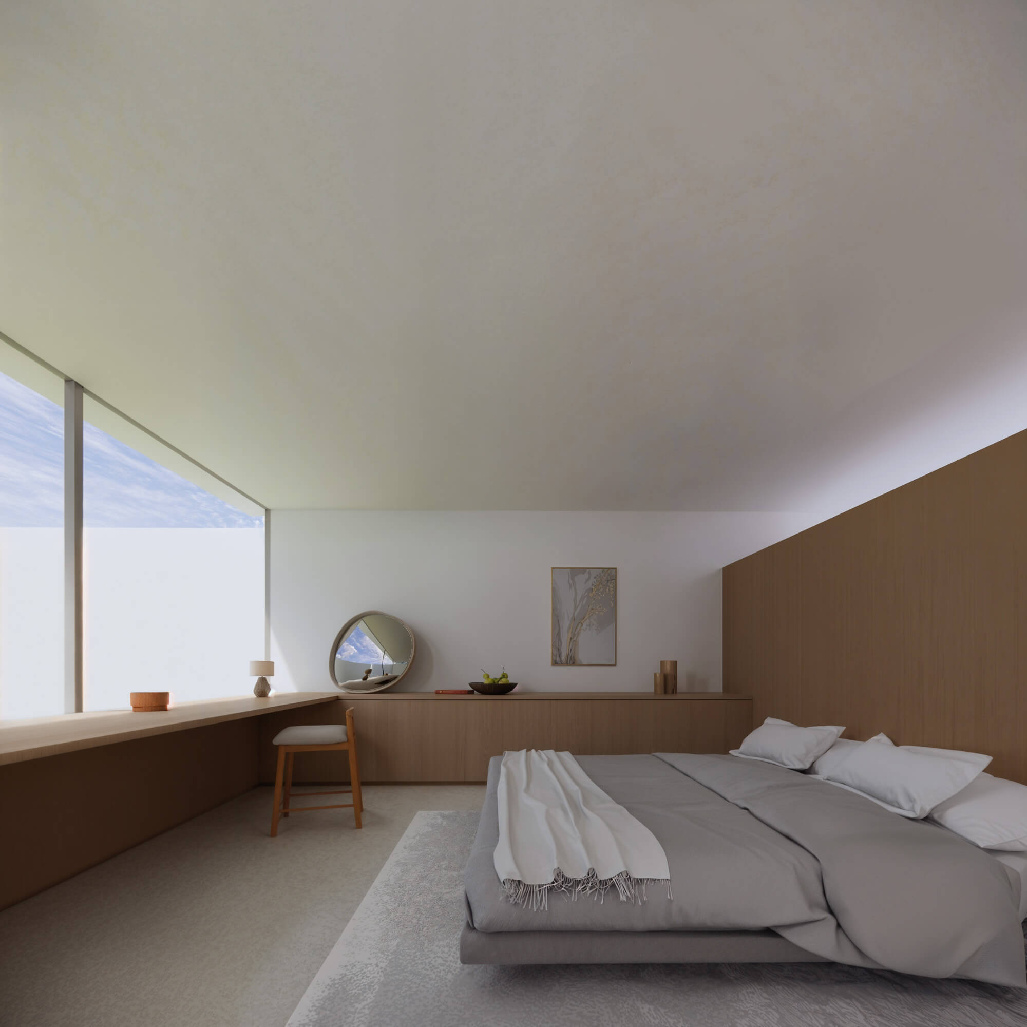 Natural-style bedroom with a dresser