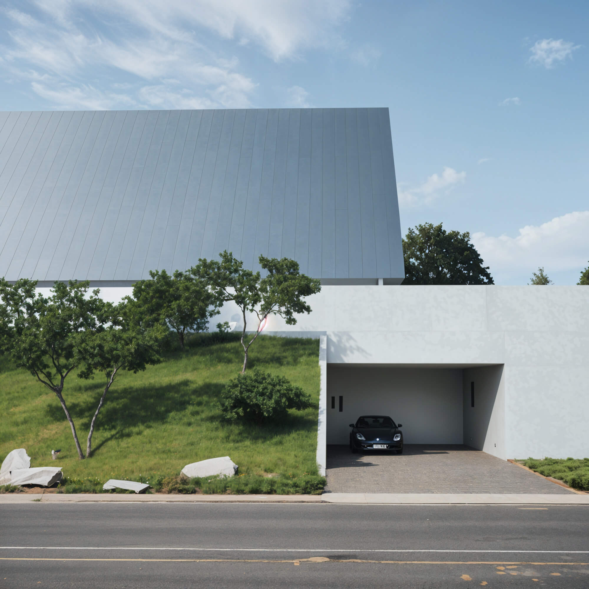 House with garage embedded into a slope