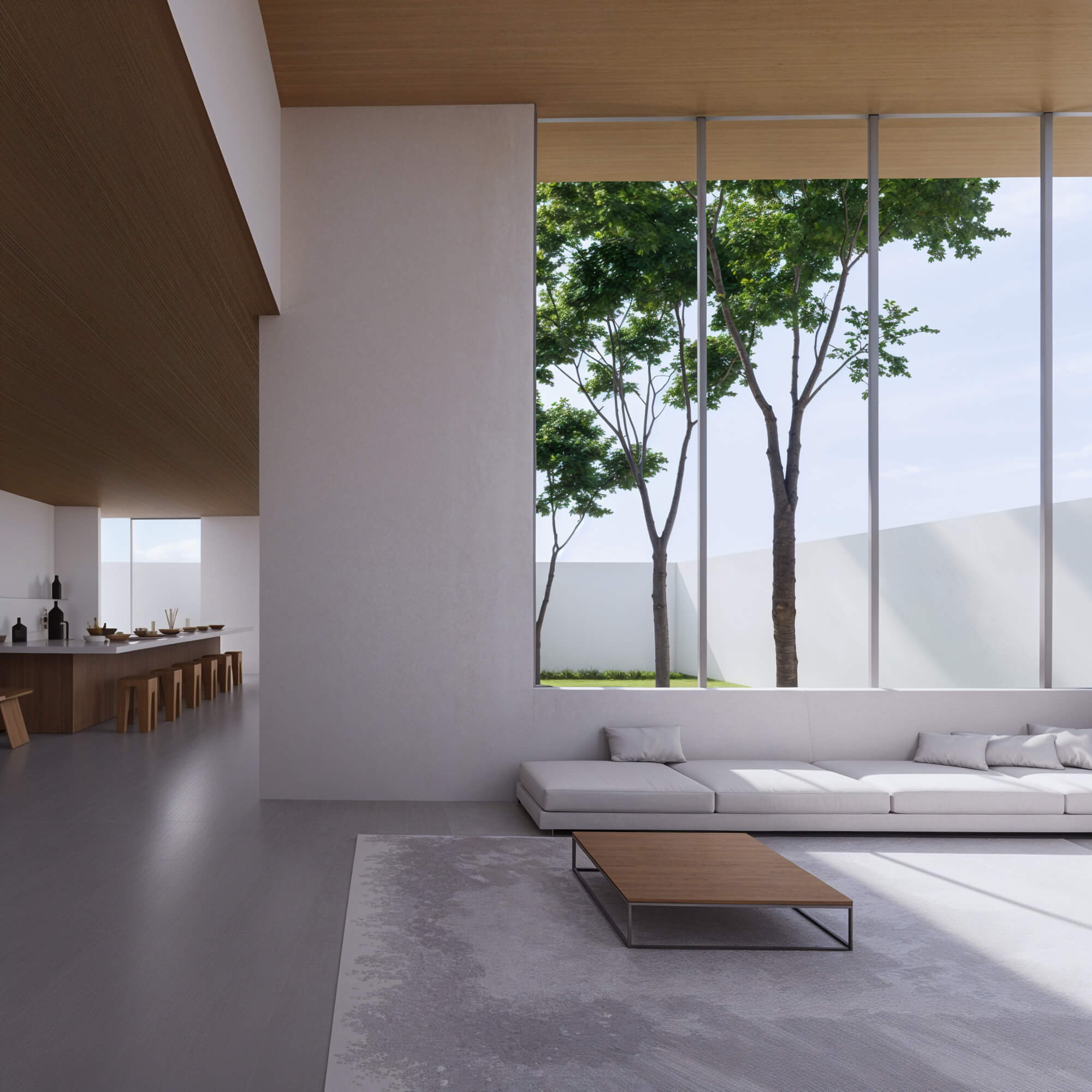 LDK space featuring large windows and a white sofa