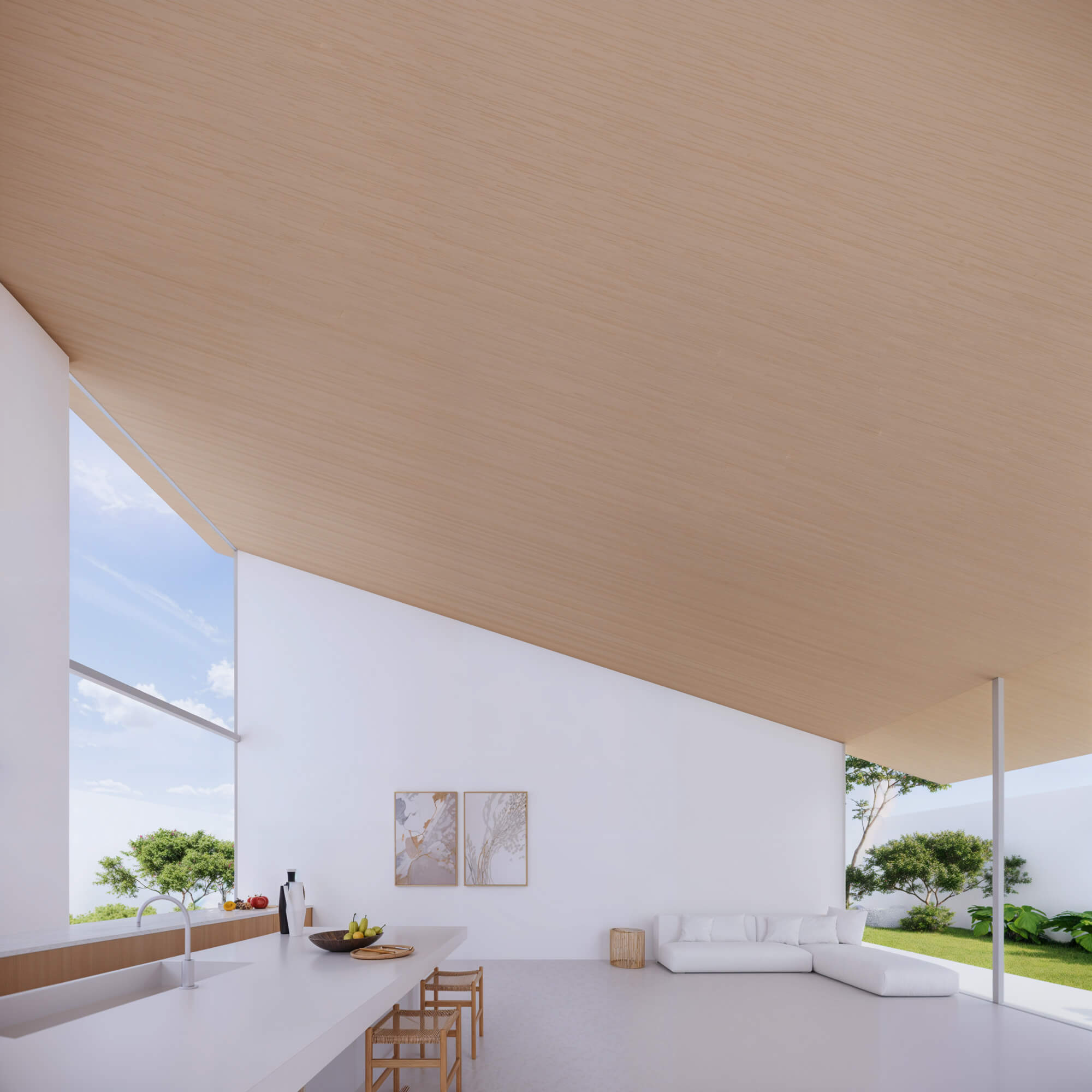 LDK with an impressive slanted ceiling and spacious feel