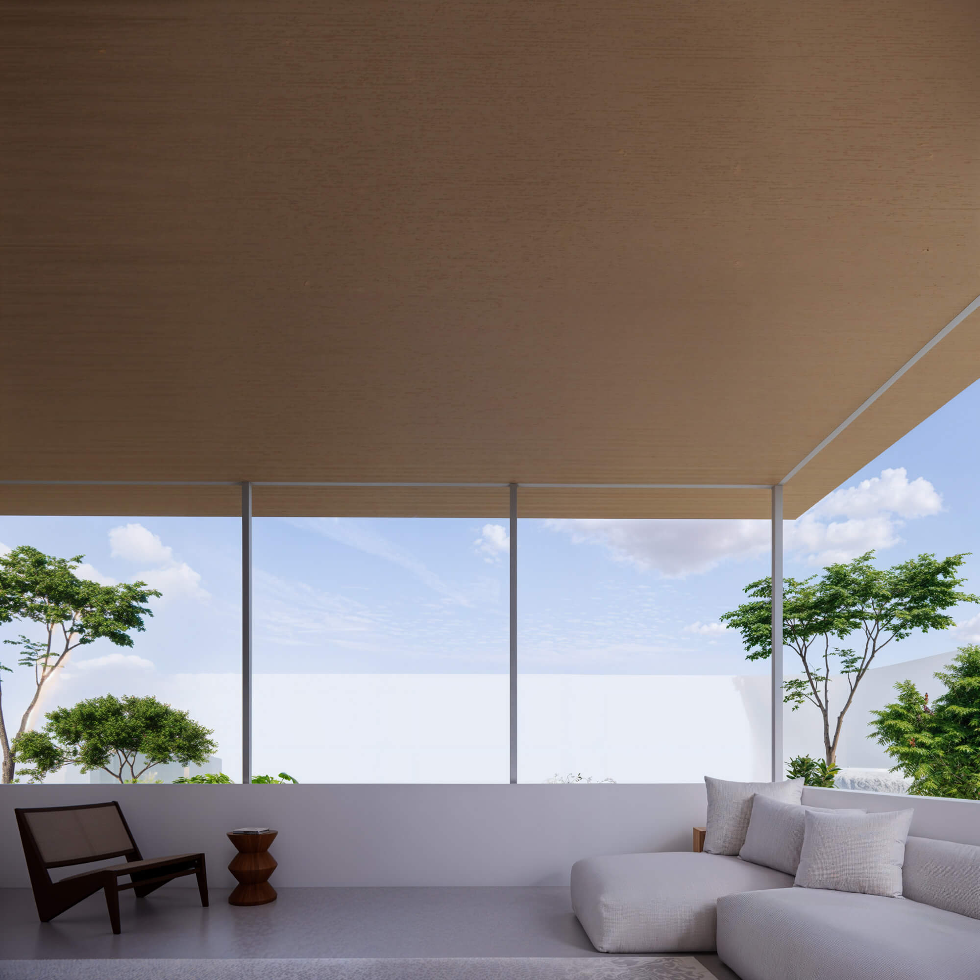 Cozy living room with window-side greenery and natural tones in harmony