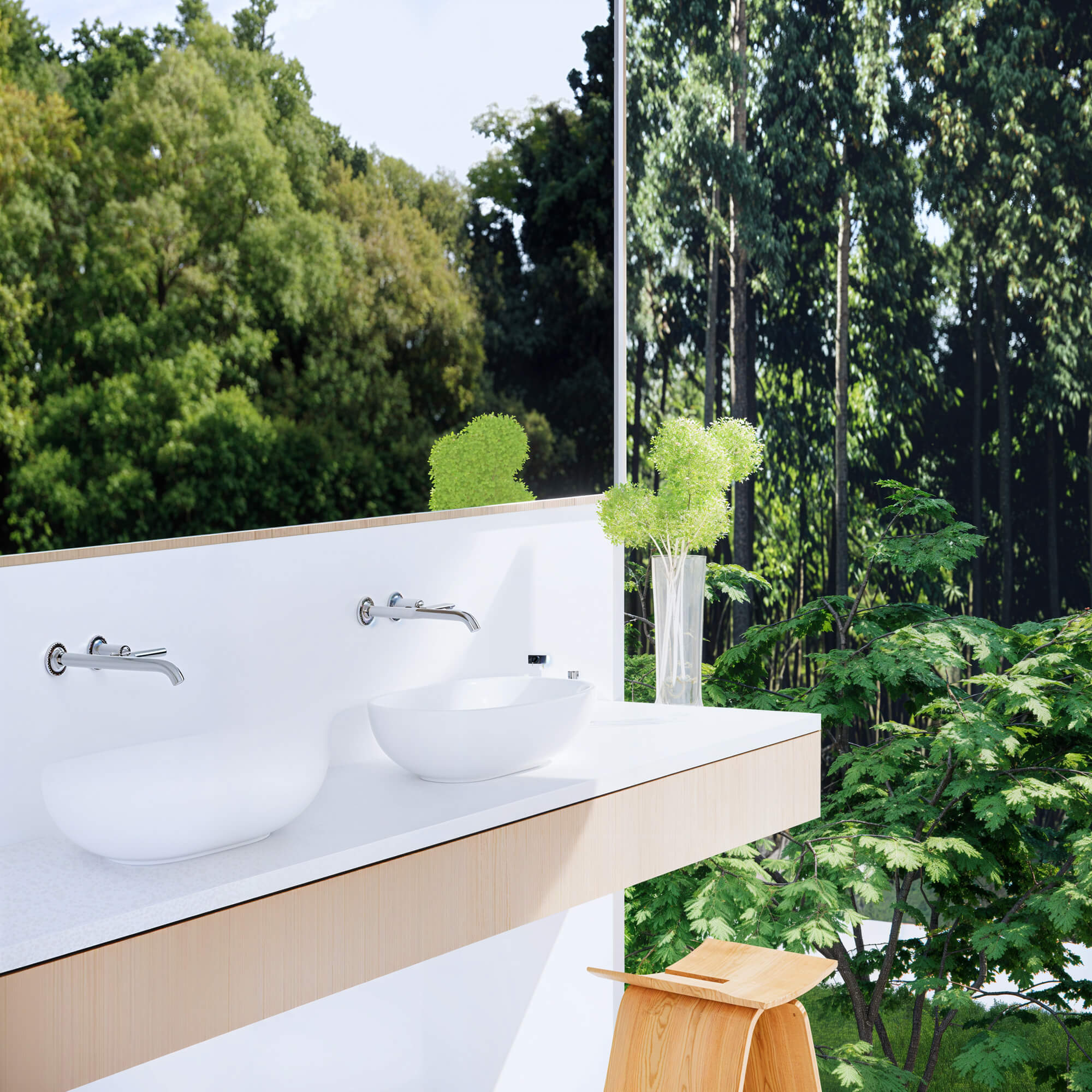 Bright double-bowl wash counter set by the window